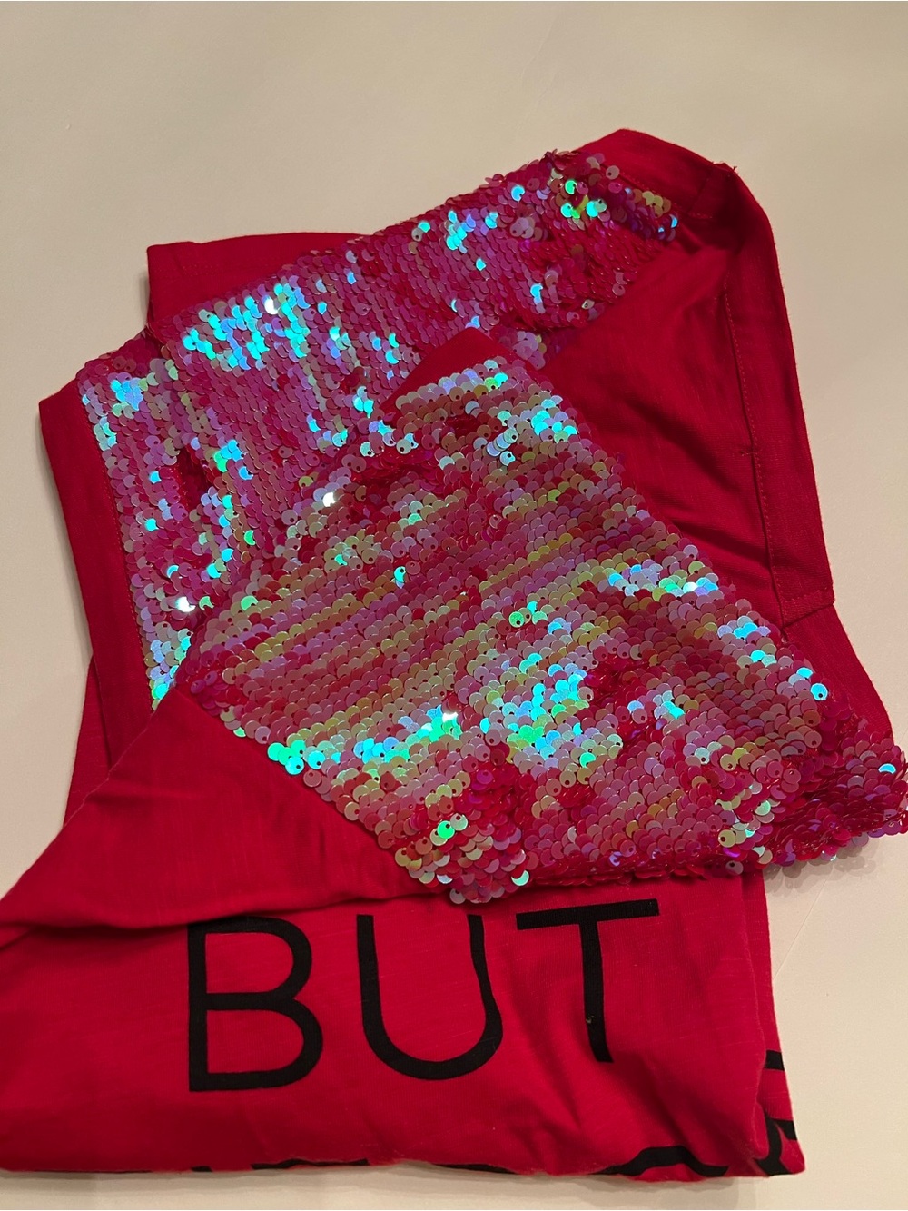 INC International Concepts Red Tee with Pink Sequin Cap Sleeves - NWOT - Picture 2 of 3